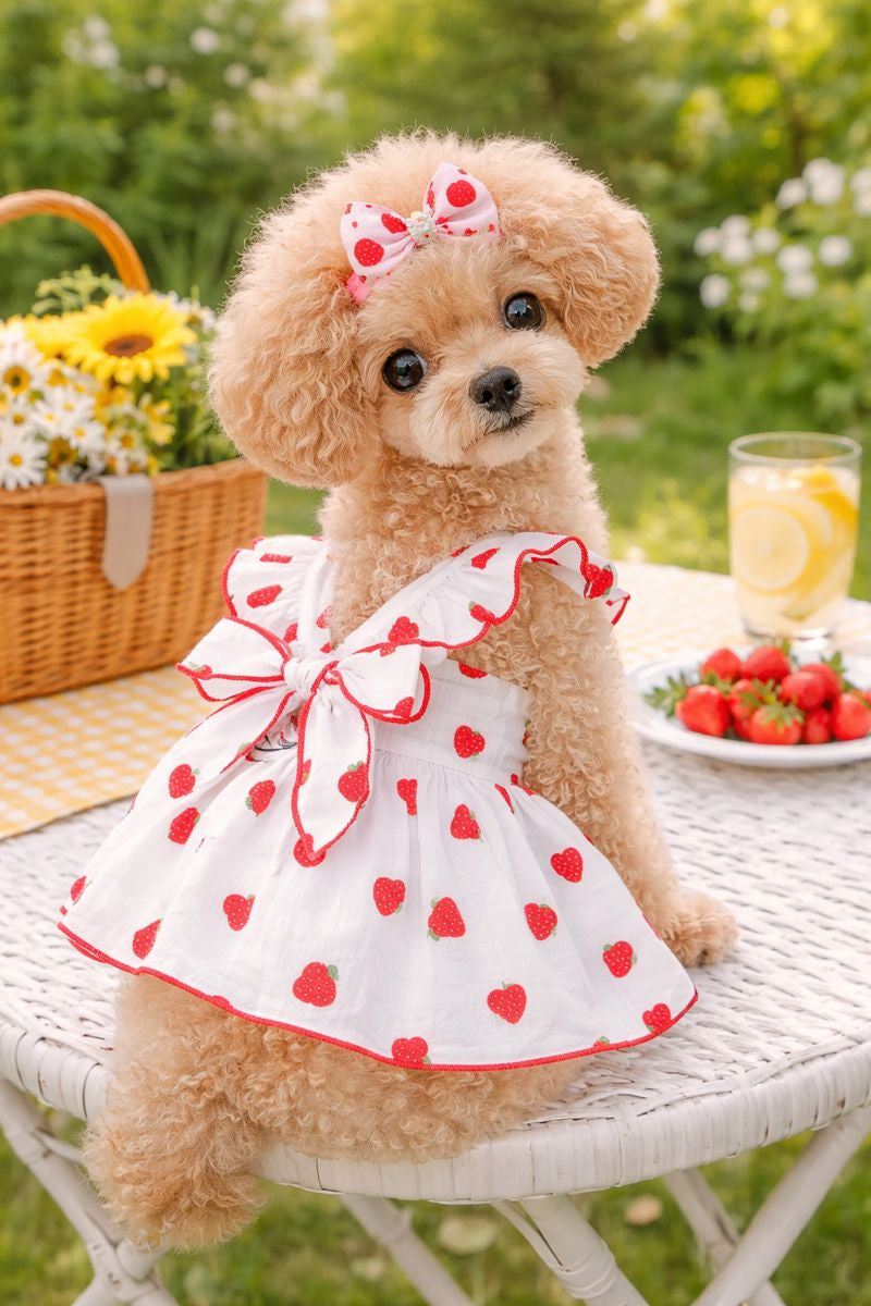 Strawberry Mesh Party Dress(White)