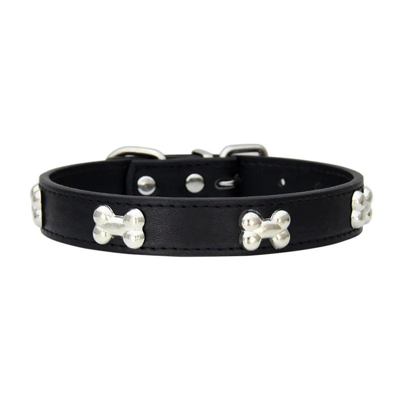 Necklace for Paws: Bone Charm Leather Collar