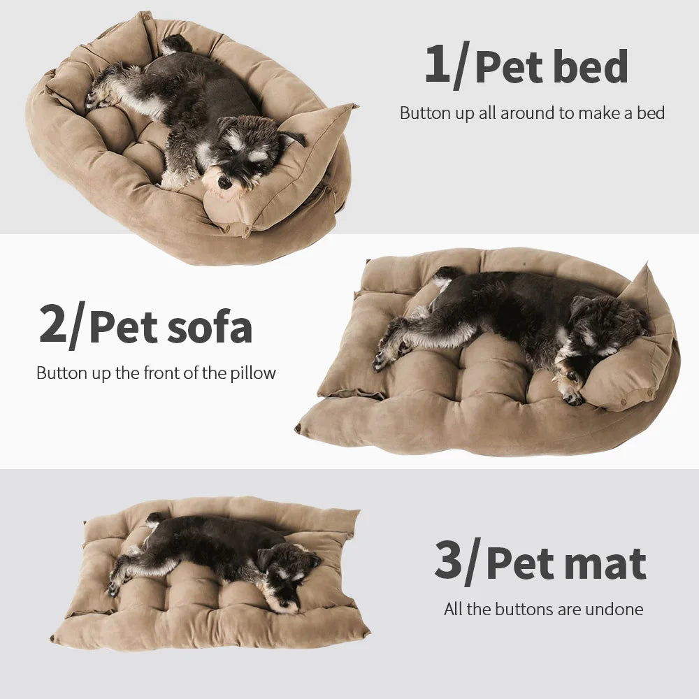 3-in-1 Cozy Cloud Pet Bed – Soft Cotton Sofa, Mat & Nest for Cats & Small Dogs