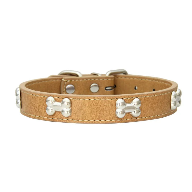 Necklace for Paws: Bone Charm Leather Collar