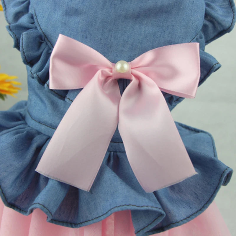 Denim & Tulle Bow Pet Dress (Spring/Summer) 🎀👗