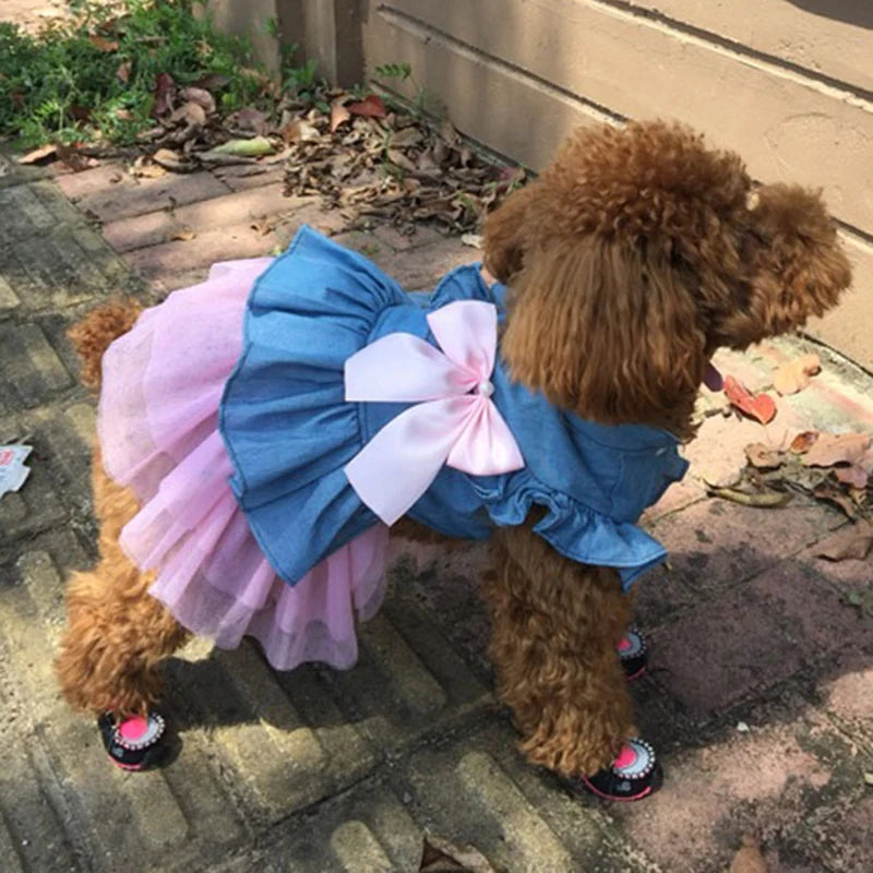 Denim & Tulle Bow Pet Dress (Spring/Summer) 🎀👗