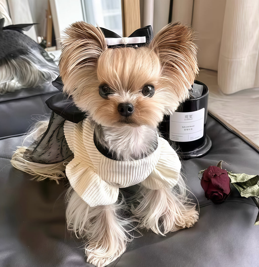 Elegant Black & White Lace Pet Dress🤍🎀🖤