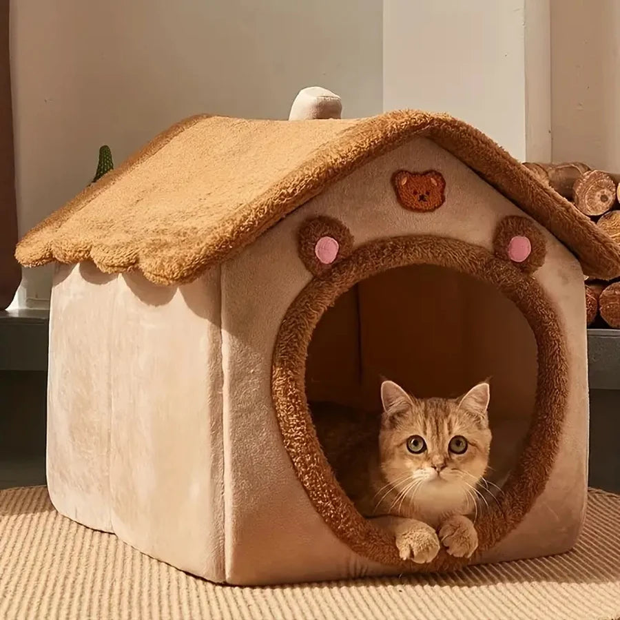 Cozy Haven Pet Cave House – Soft Plush Retreat for Cats & Small Dogs