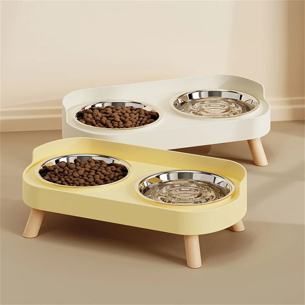 Colorful Elevated Double Pet Bowl with Stainless Steel Inserts