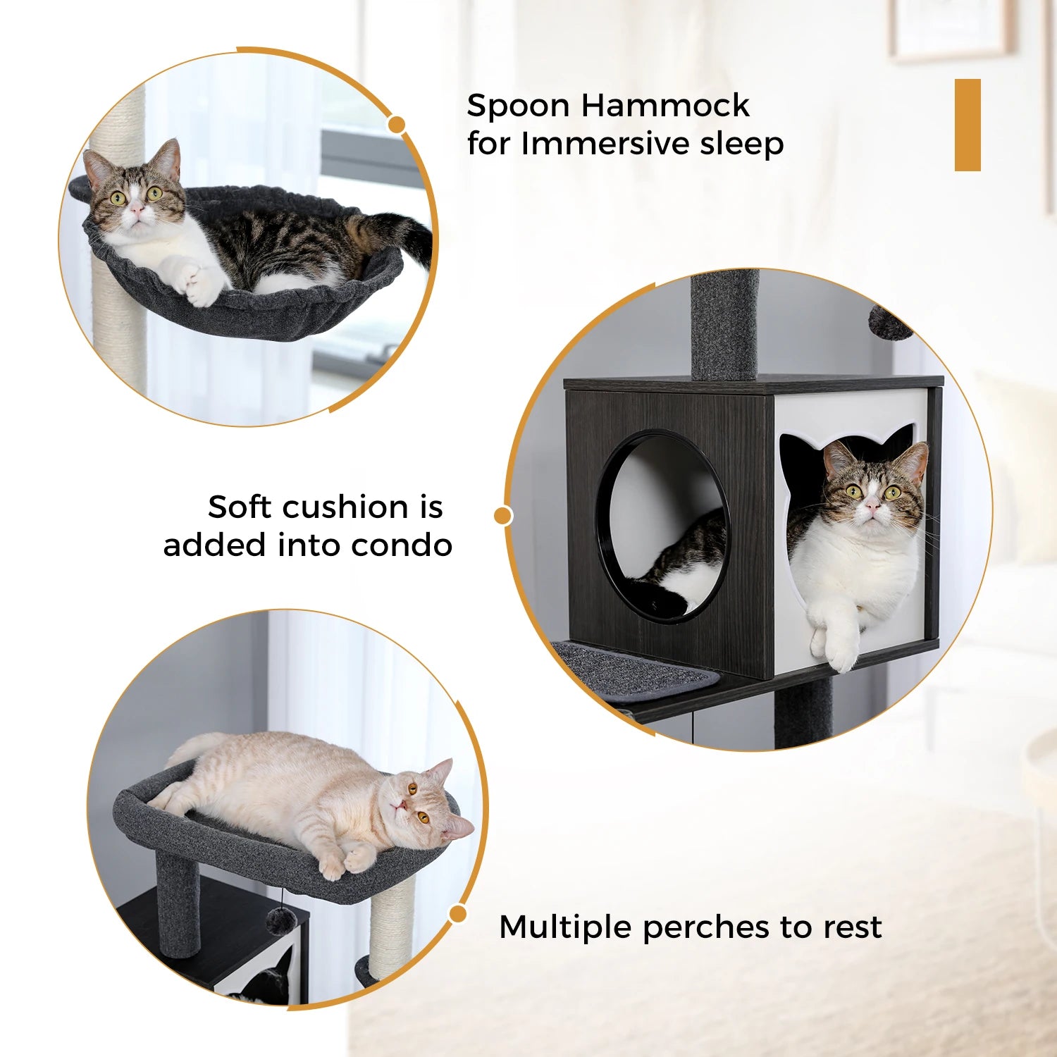 Multi-Level Wooden Cat Tree Tower with Condo, Hammock & Scratching Posts