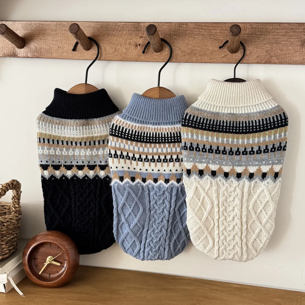 Vintage Knit Dog Sweater (Cozy Black & Beige Winter Pullover) 🐾🧶