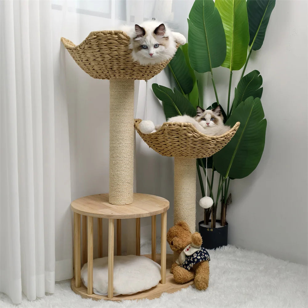 3-Tier Natural Wood Climbing & Rest Tower for Indoor Cats