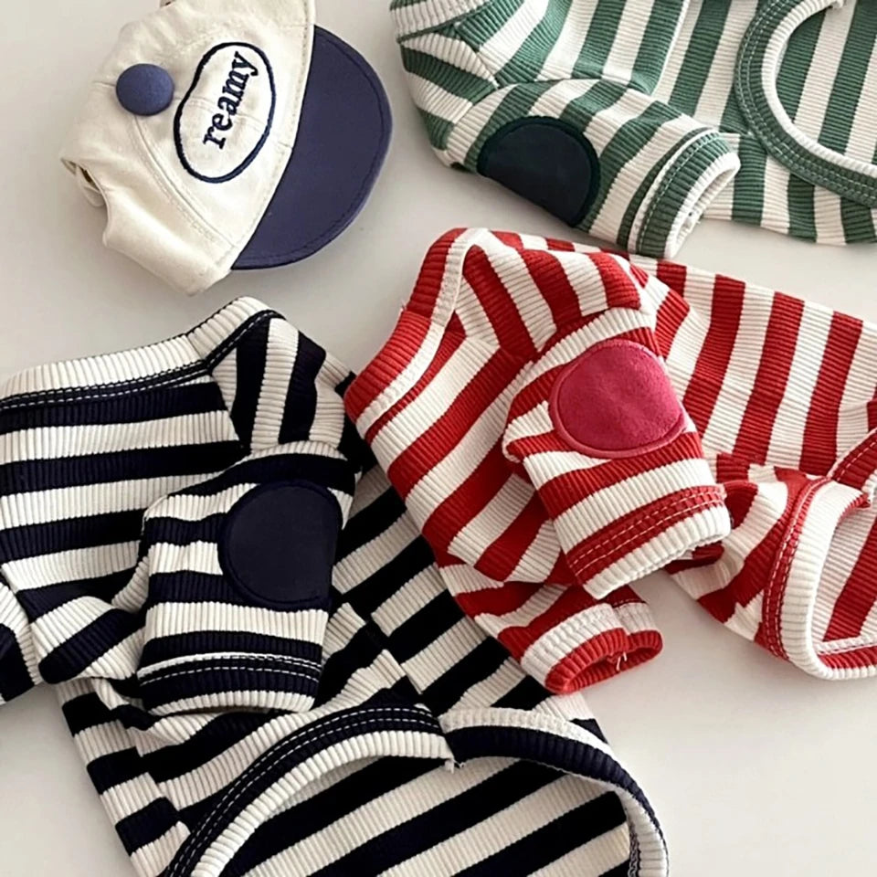 Teddy Stripe Tee (Breathable Summer Pullover for Small Dogs & Cats) 🐻🖤🤍