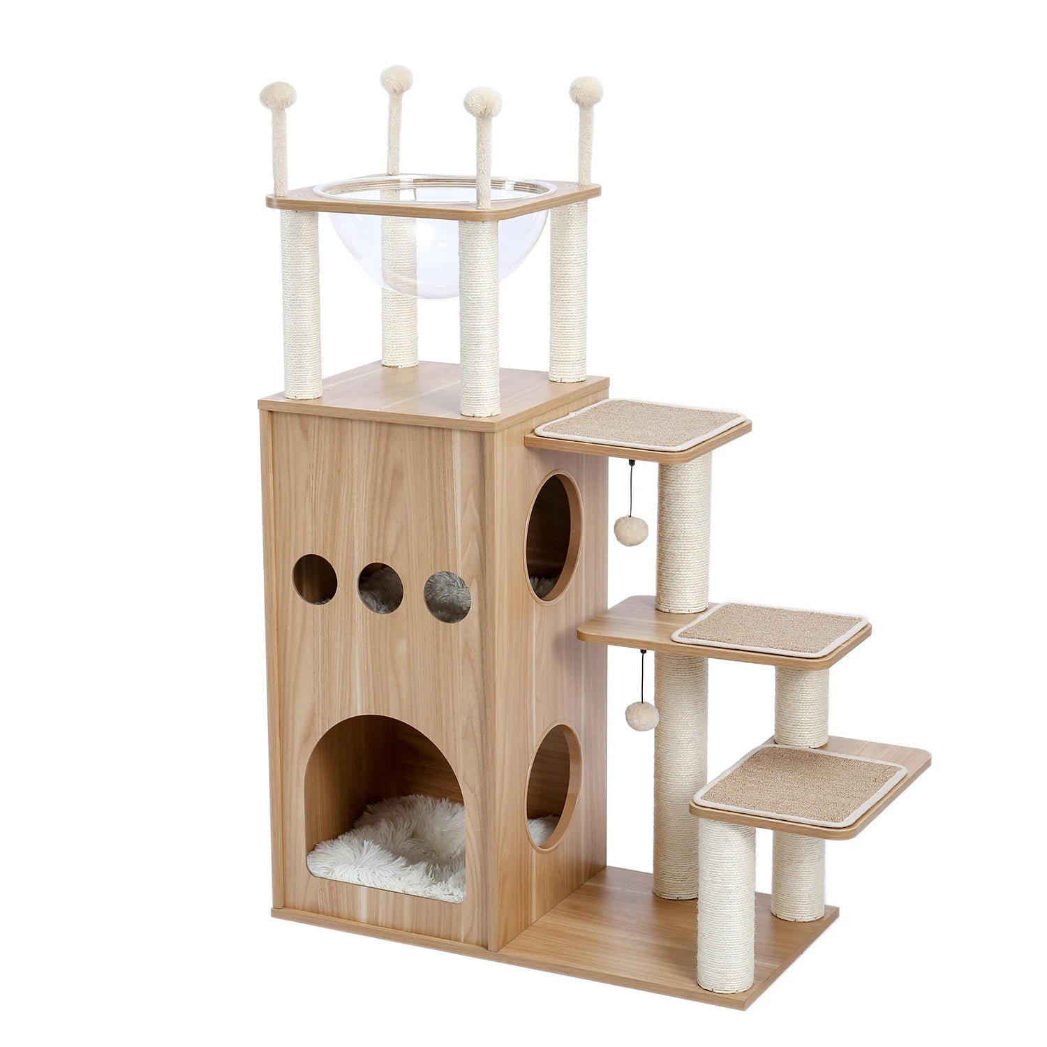 Multi-Level Wooden Cat Tree Tower with Condo, Hammock & Scratching Posts
