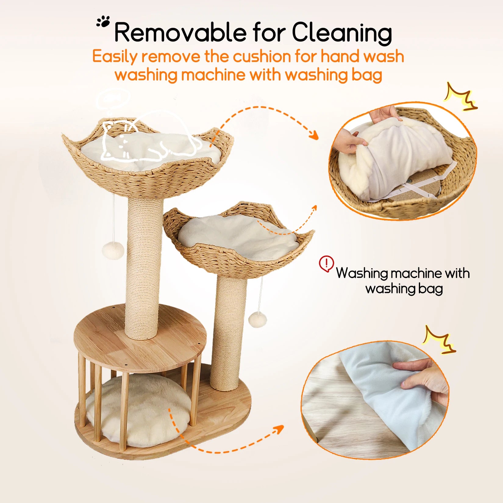3-Tier Natural Wood Climbing & Rest Tower for Indoor Cats