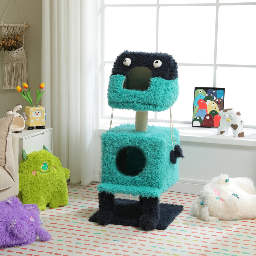 Monster Cozy Cat Tree Tower (2 Condo Hideouts + Scratching Posts, 4 Levels)