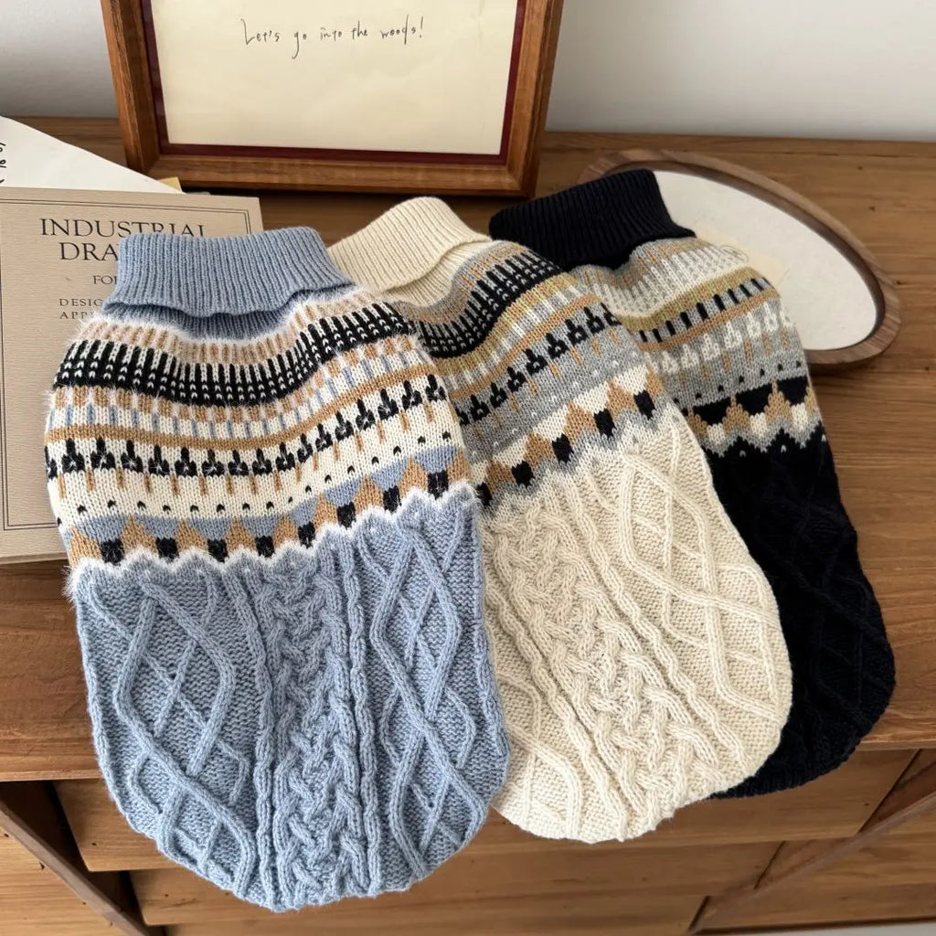 Vintage Knit Dog Sweater (Cozy Black & Beige Winter Pullover) 🐾🧶
