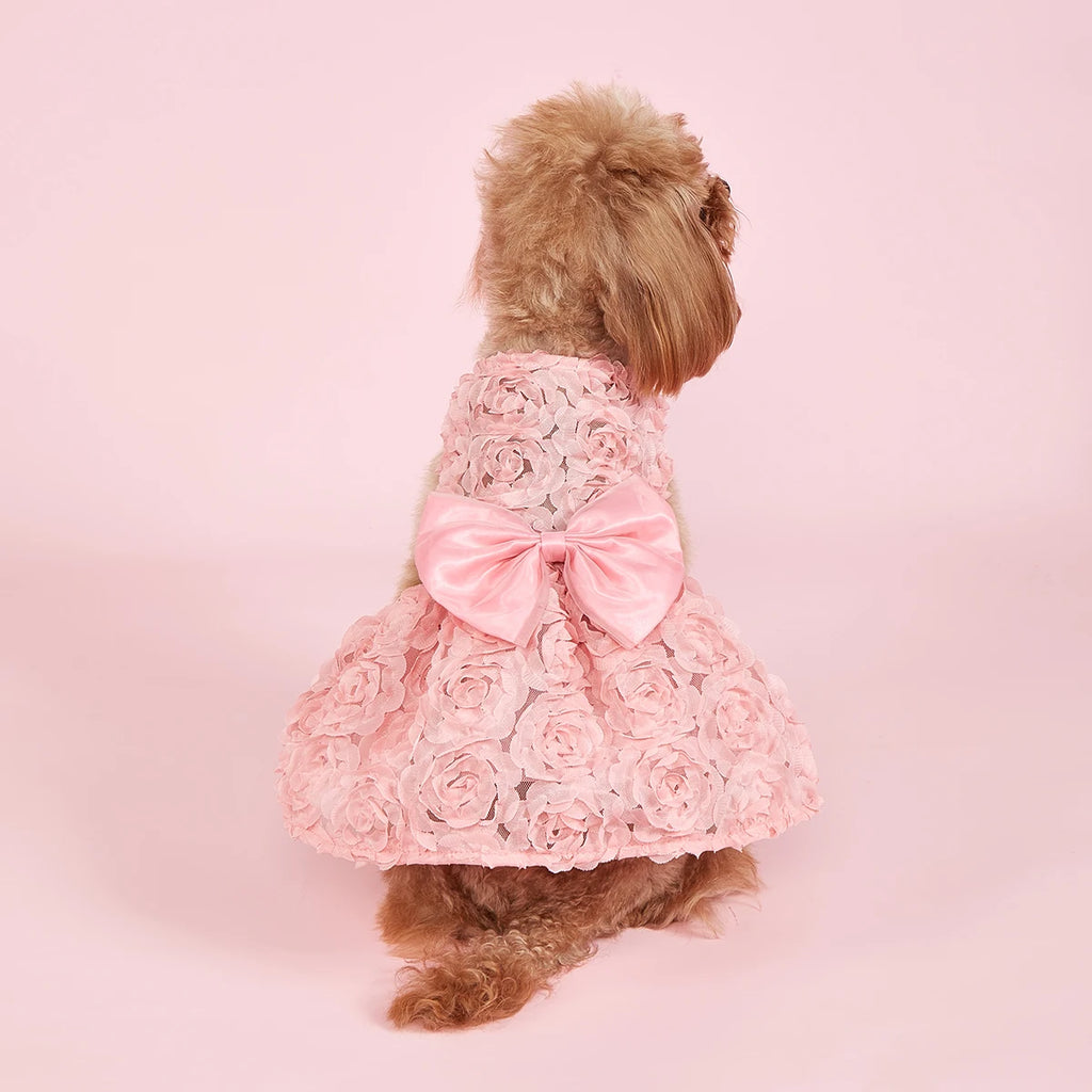 Pink Rose Bow Princess Dog Dress 🎀🌸