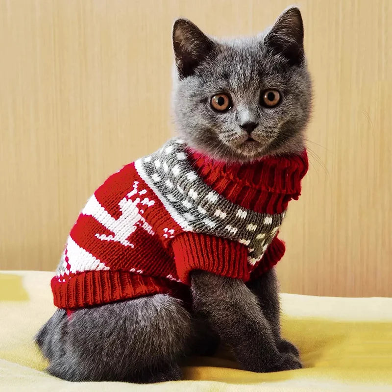 Warm Cartoon Cat Sweater for Cats & Kittens – Winter Knit Pullover