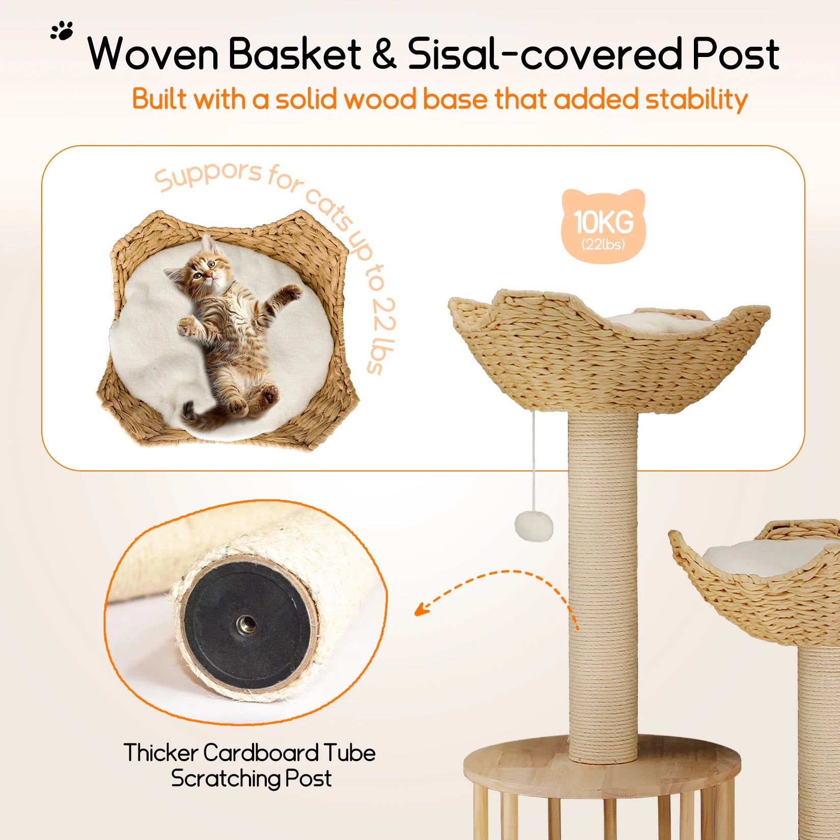3-Tier Natural Wood Climbing & Rest Tower for Indoor Cats