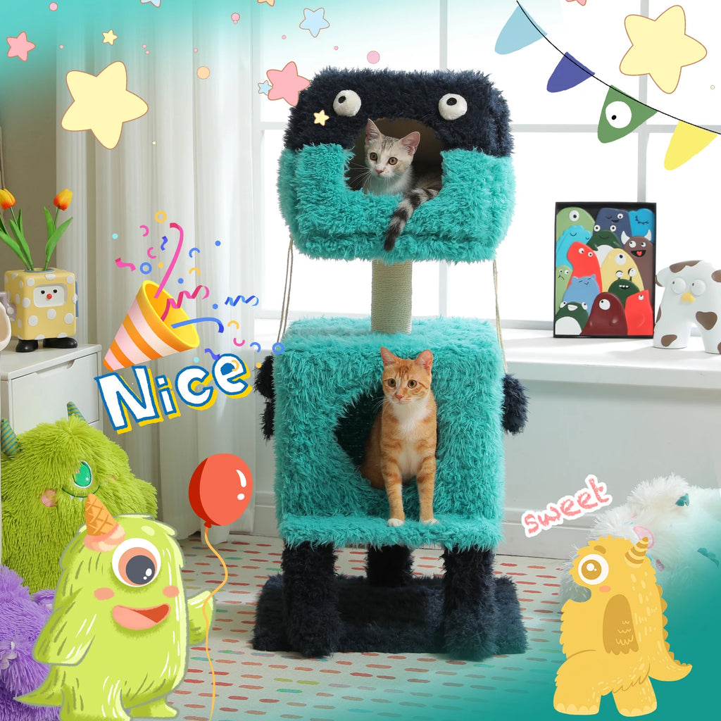 Monster Cozy Cat Tree Tower (2 Condo Hideouts + Scratching Posts, 4 Levels)