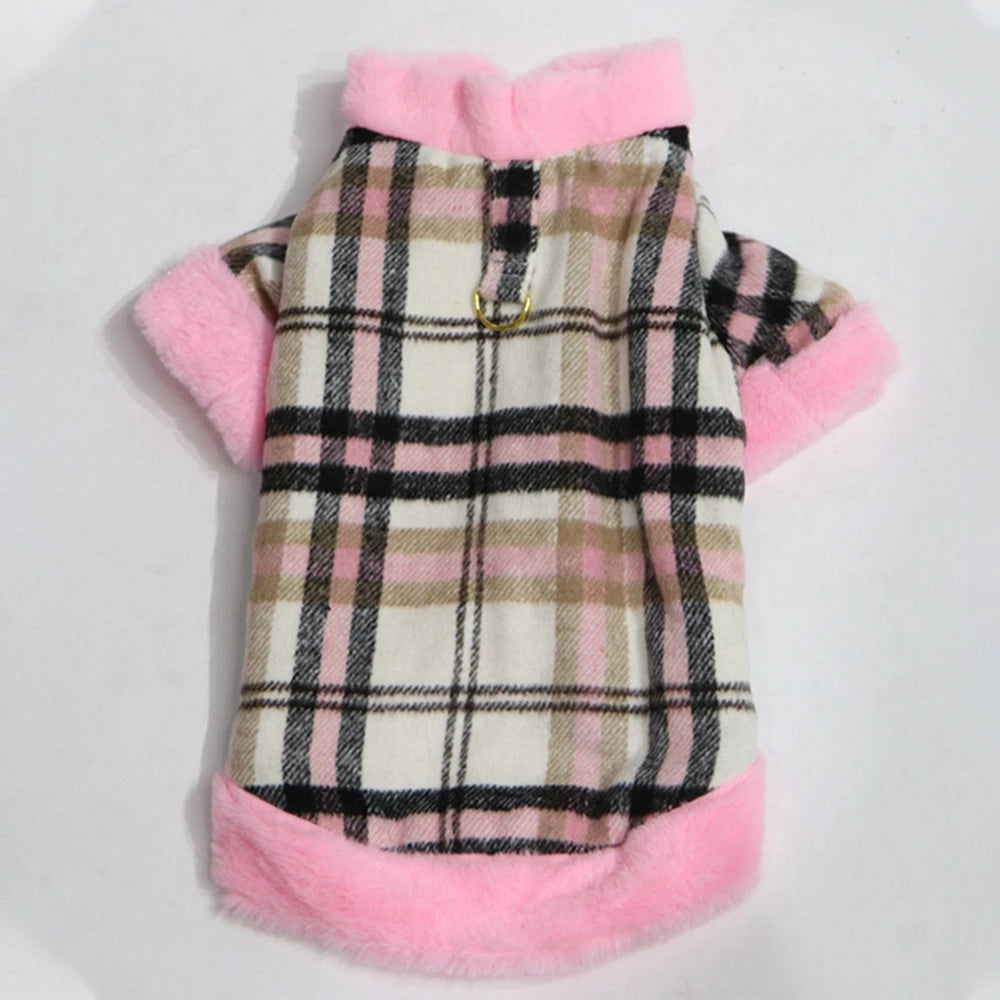 PlaidHaven Fur-Collar Pet Jacket