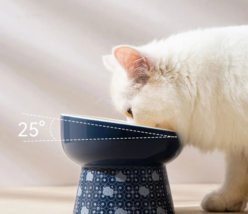 Japanese-Style Elevated Ceramic Double Cat Bowl