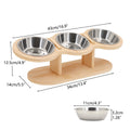 15° Tilted Raised Triple Cat Feeder with Stainless Steel Bowls & Wooden Stand