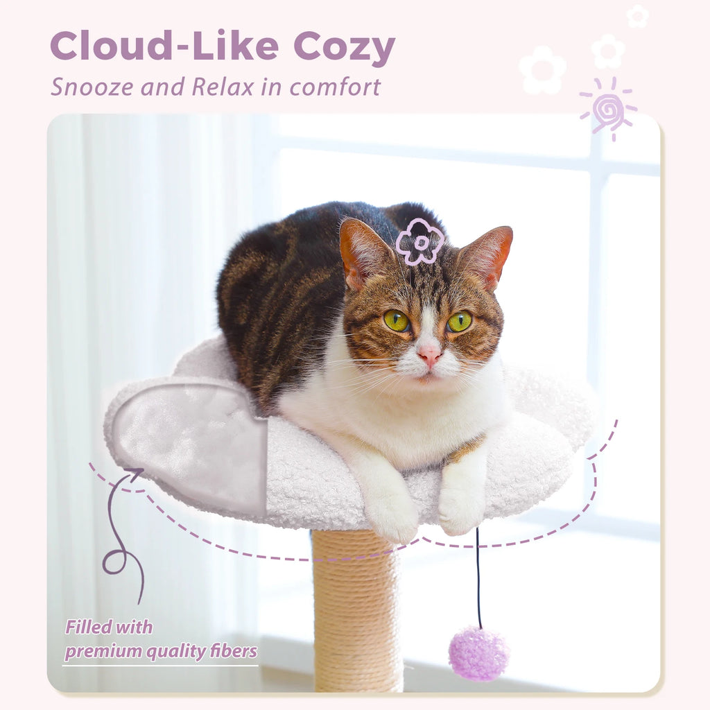 Flower Cat Tree Tower (84cm) – Condo, Sisal Scratching Posts, Plush Perches & Hanging Balls