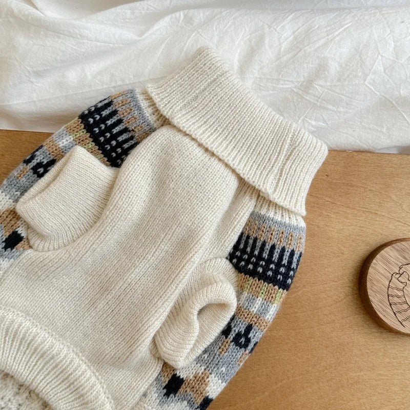 Vintage Knit Dog Sweater (Cozy Black & Beige Winter Pullover) 🐾🧶