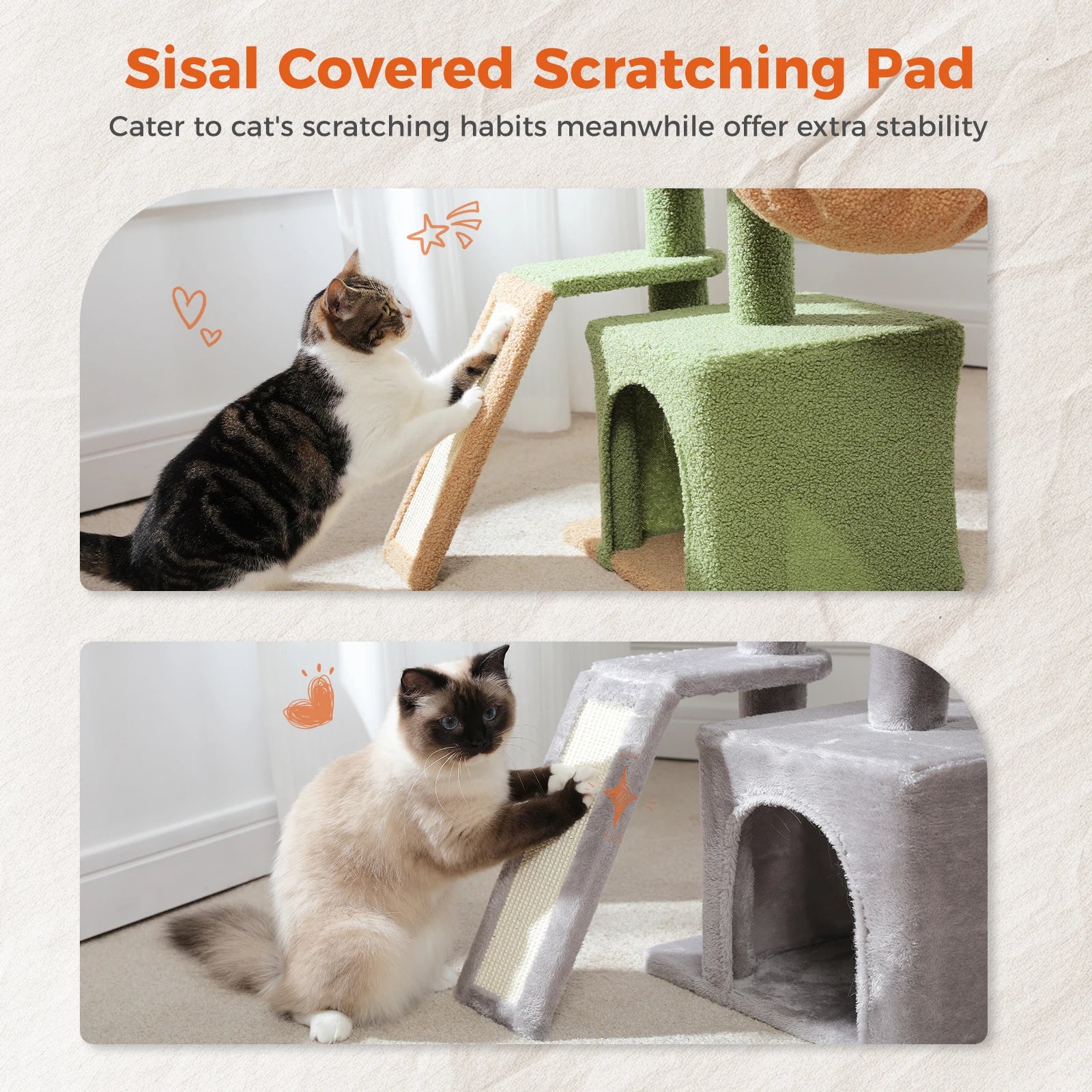 Small Cat Tree Tower with Sisal Scratching Ramp, Condo, Hammock & Top Perch