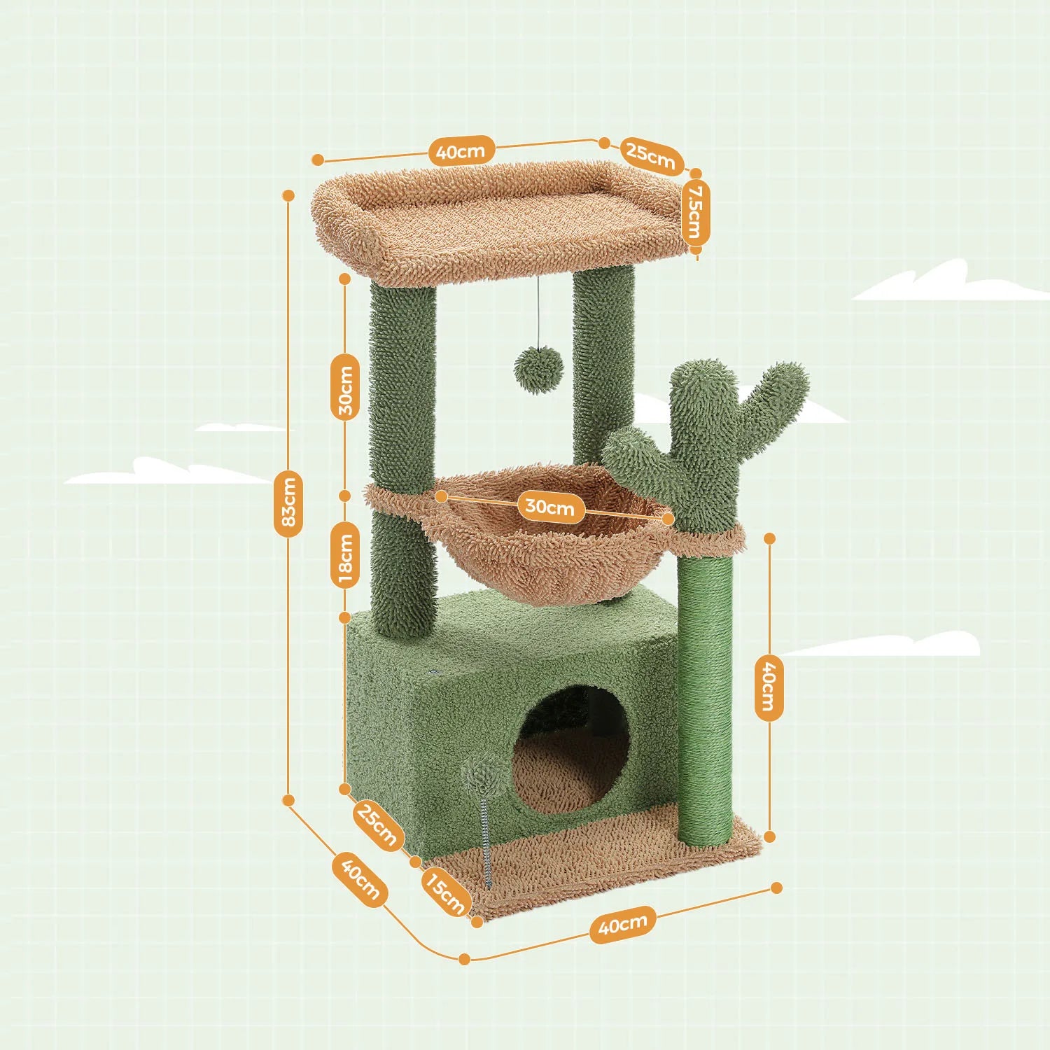 Compact 4-in-1 Climbing & Rest Tower for Indoor Cats