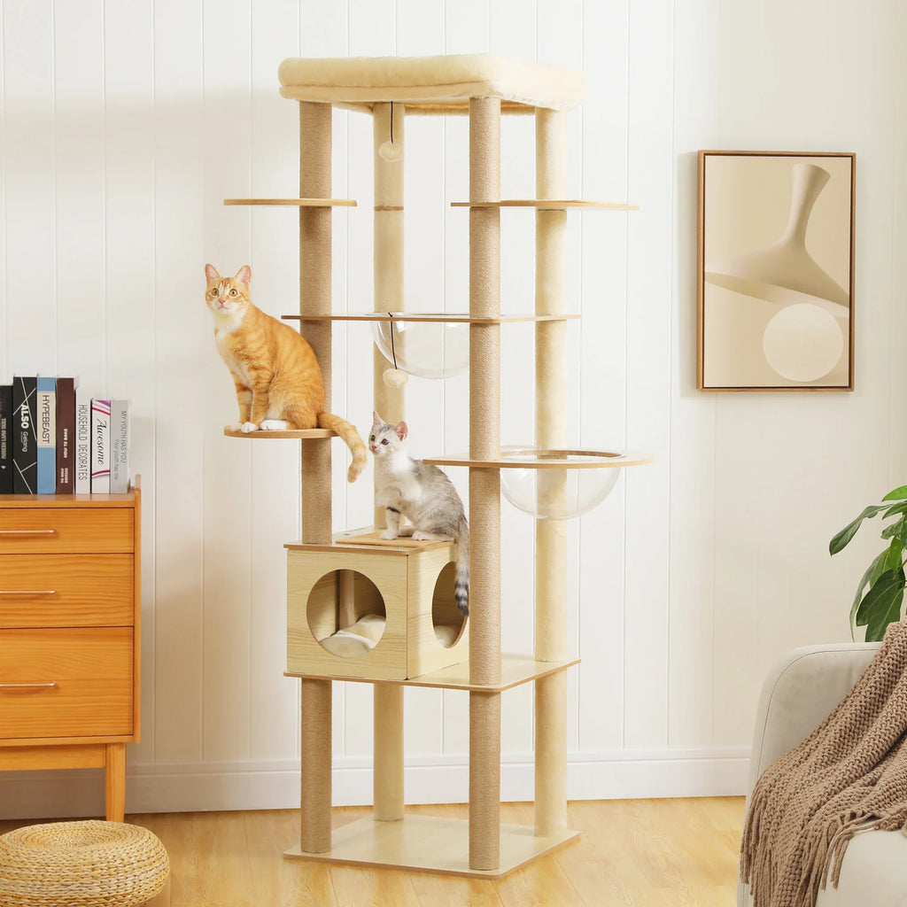 Multi-Level Wooden Cat Tree Tower with Condo, Hammock & Scratching Posts
