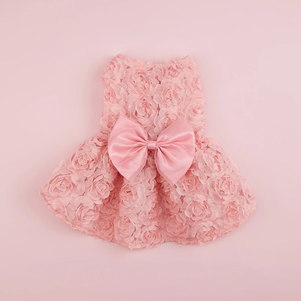 Pink Rose Bow Princess Dog Dress 🎀🌸