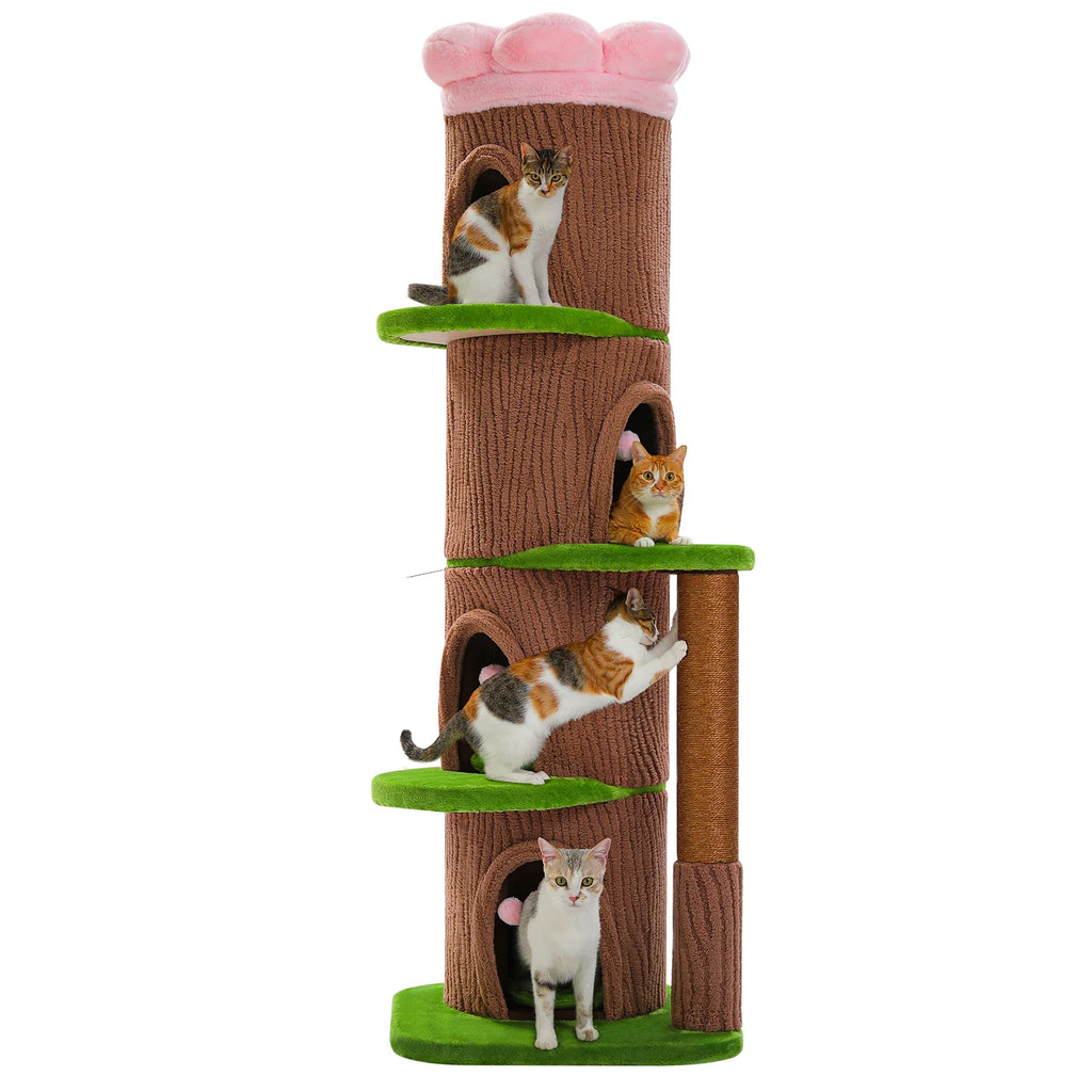 Forest Cat Tree Tower (4 Condos + Flower Top Bed + Thick Scratcher)