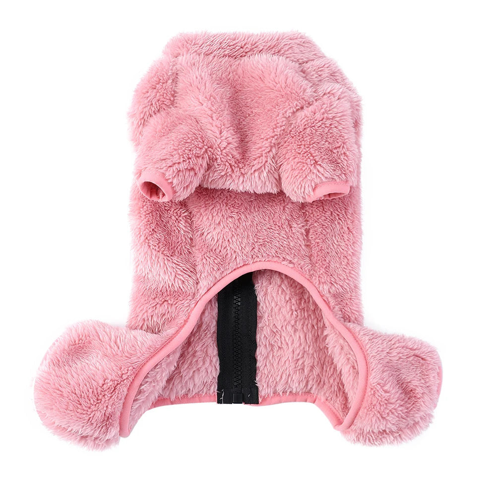 Winter Warm Fleece Dog & Cat Jumpsuit (Zipper + D-Ring)