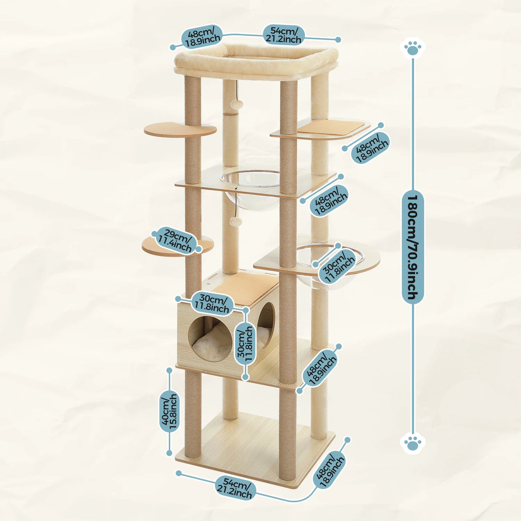 Multi-Level Wooden Cat Tree Tower with Condo, Hammock & Scratching Posts
