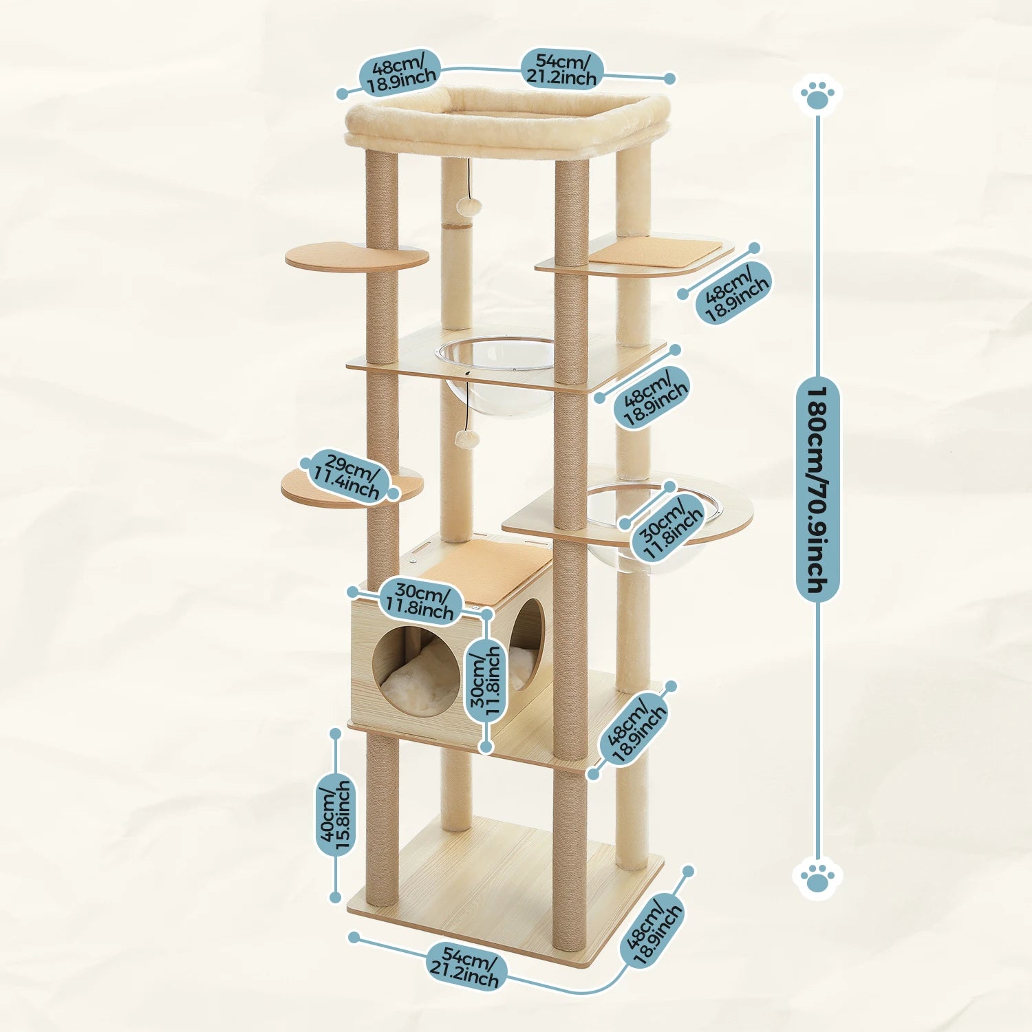 Multi-Level Wooden Cat Tree Tower with Condo, Hammock & Scratching Posts