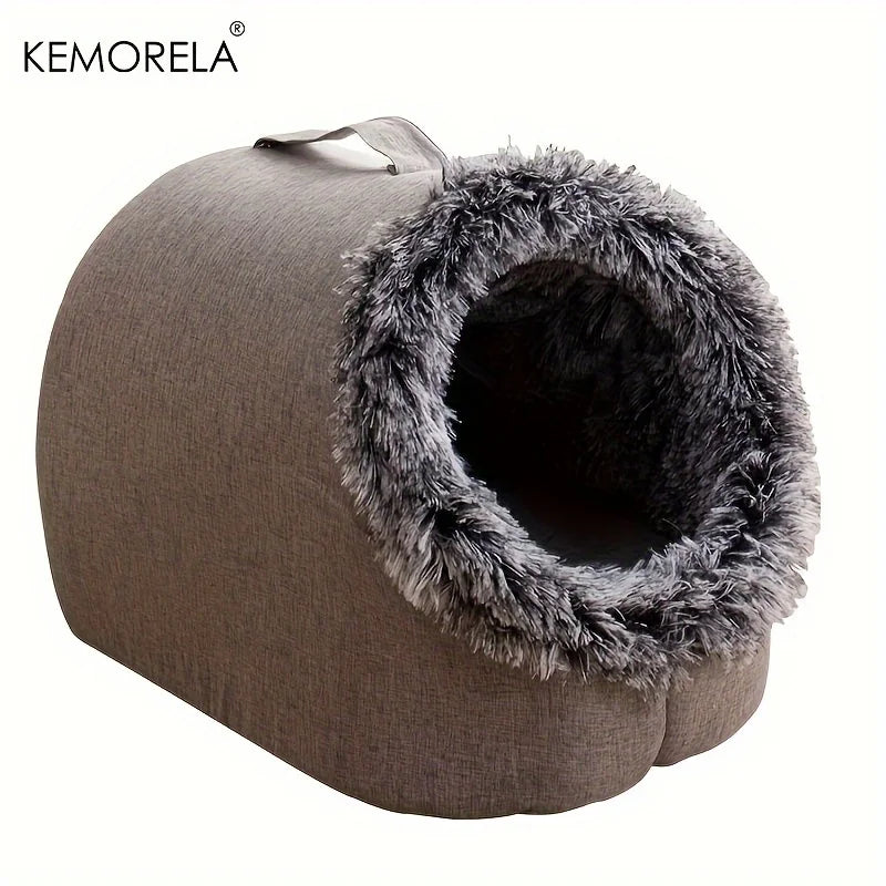 KEMORELA Winter Cat Bed – Self-Warming Cozy Cave House for Indoor Cats & Small Pets, Soft Plush Kennel Hut with Non-Slip Base