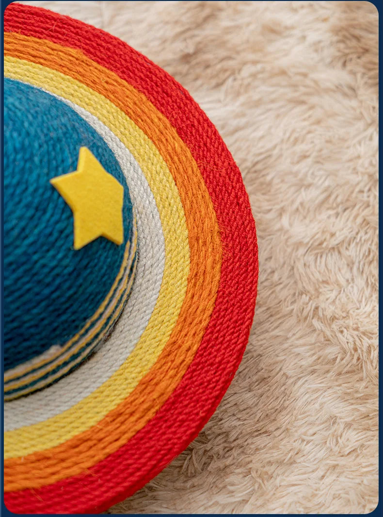 Starry Sky Planet Cat Scratcher – Natural Sisal Scratch Post with Play Ball, Indoor Cat Scratch Pad