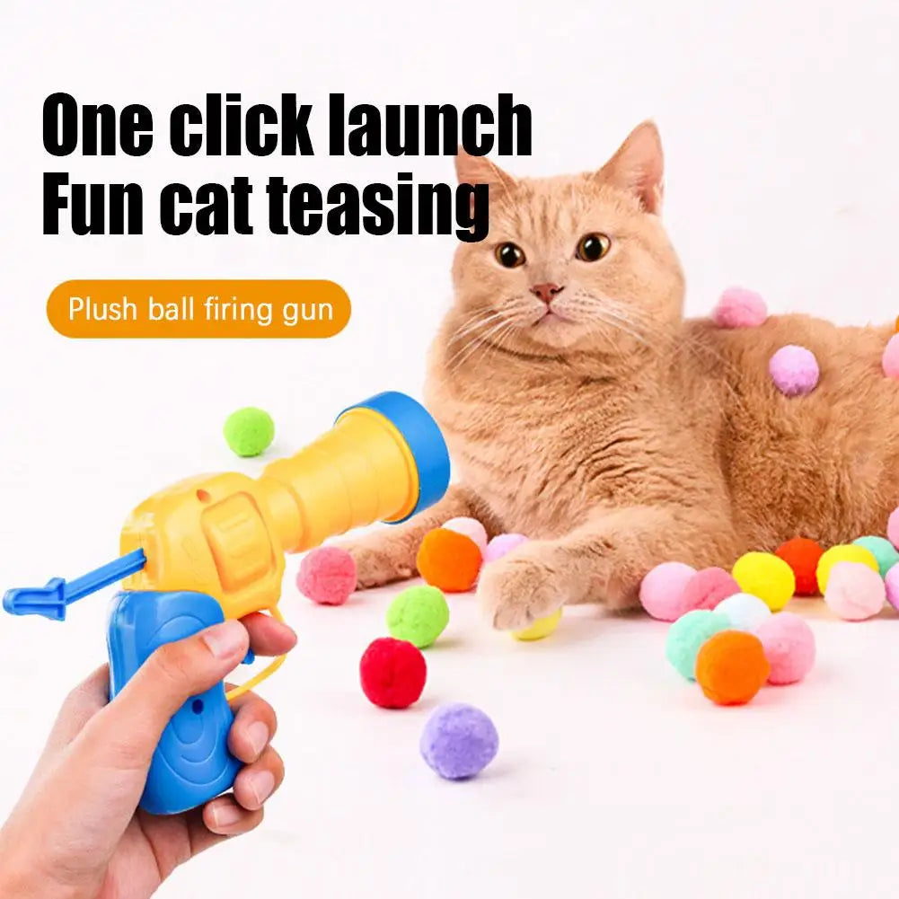 Indoor Hunting Game: Cat Ball Launcher + Pom-Poms