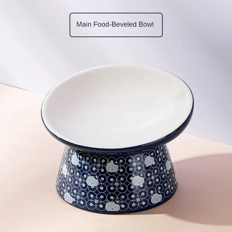 Japanese-Style Elevated Ceramic Double Cat Bowl