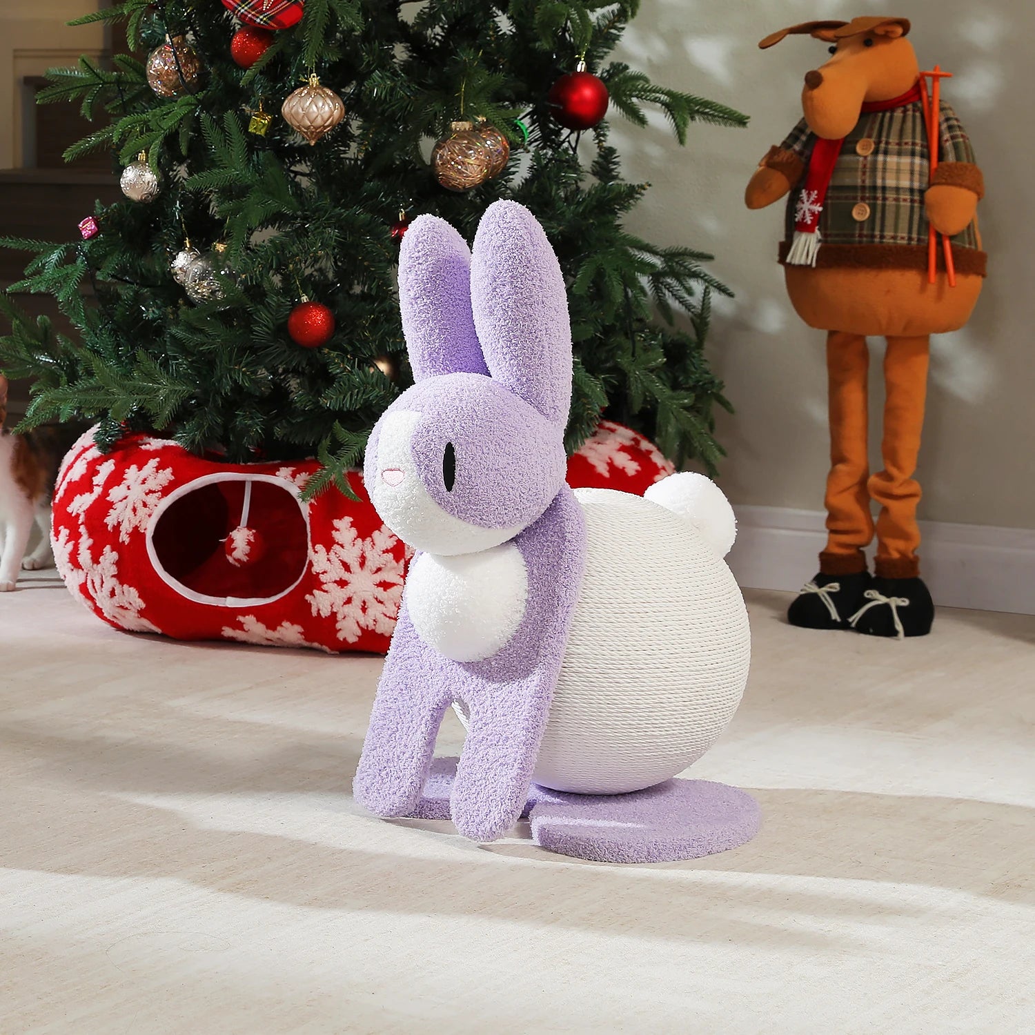 Bunny Cat Scratching Post – Paper Rope Scratch Ball with Wooden Base (61cm)