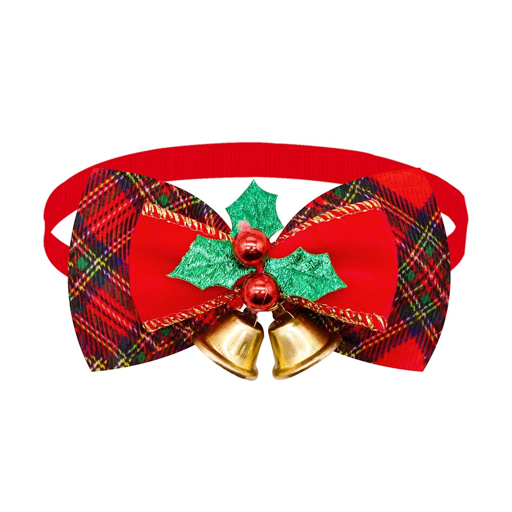 Holiday Plaid Bow Collars with Jingle Bell (5PCS)