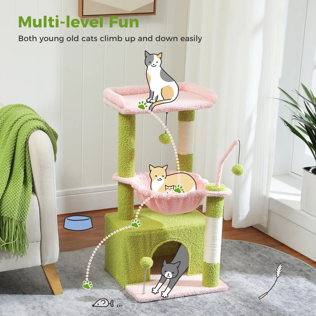 Compact 4-in-1 Climbing & Rest Tower for Indoor Cats