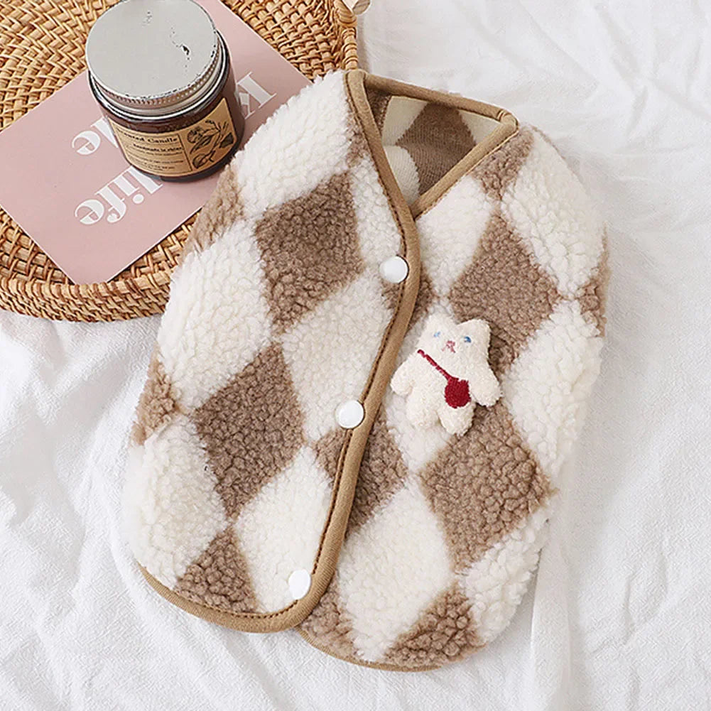 Cozy Plaid Teddy Fleece Vest (Warm Winter Coat for Small Dogs & Cats) 🧸❄️