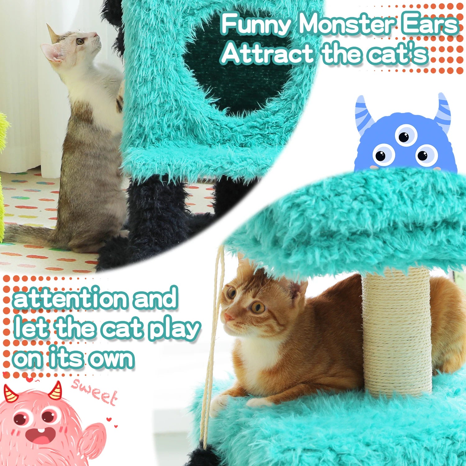 Monster Cozy Cat Tree Tower (2 Condo Hideouts + Scratching Posts, 4 Levels)