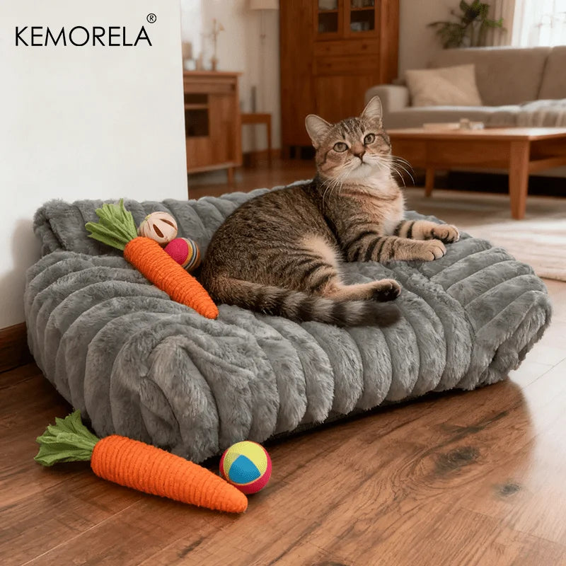 EMORELA Striped Cat Sofa Bed – Breathable Cozy Lounger for Indoor Cats, Soft Raised-Sides Pet Bed for All Seasons (Small–Medium Cats)