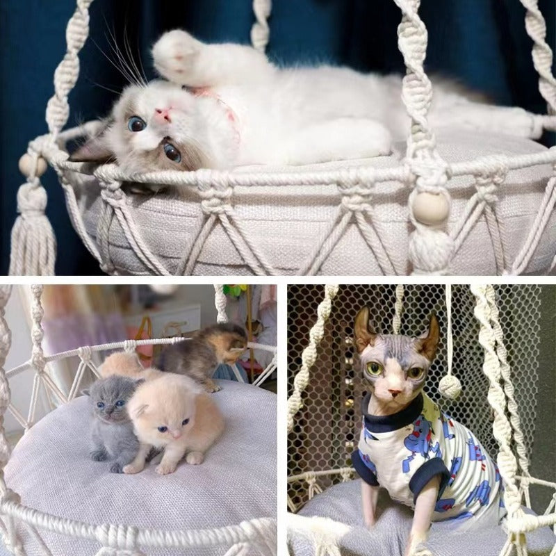 Handwoven Cotton Cat Hammock – Cozy Hanging Nest for Indoor Cats