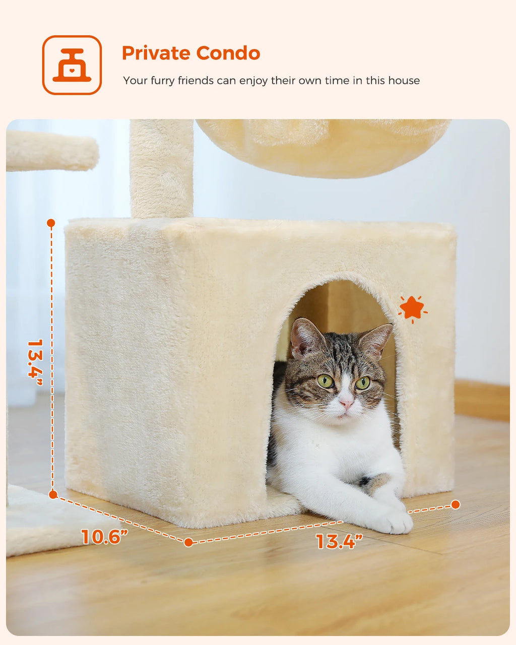 Small Cat Tree Tower with Sisal Scratching Ramp, Condo, Hammock & Top Perch