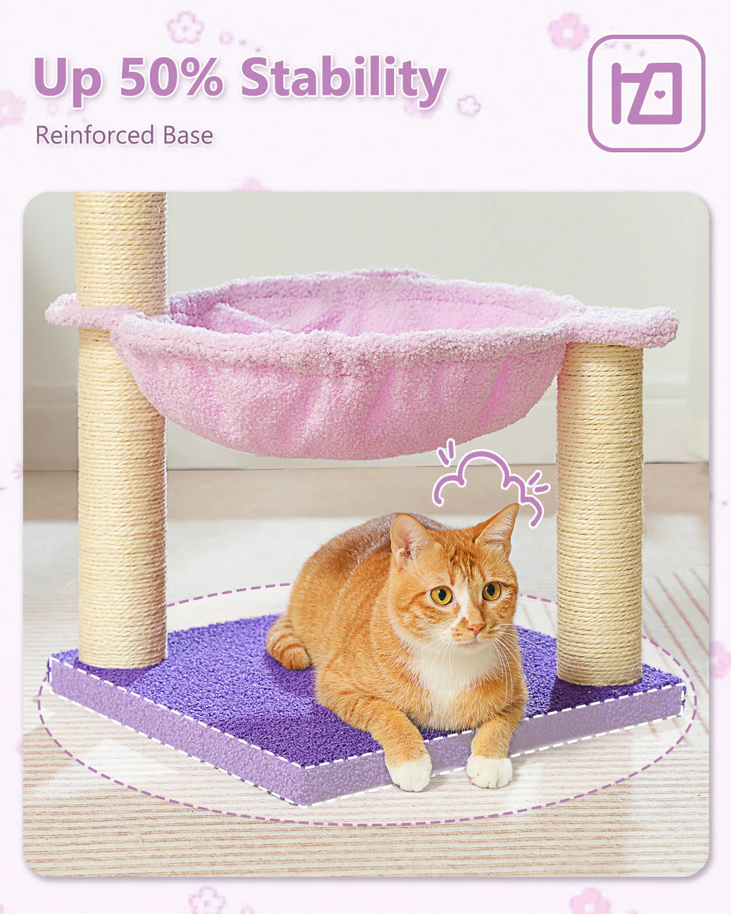 Flower Cat Tree with Sisal Scratching Posts & Large Hammock – Compact Indoor Cat Tower with Soft Top Perch for Kittens
