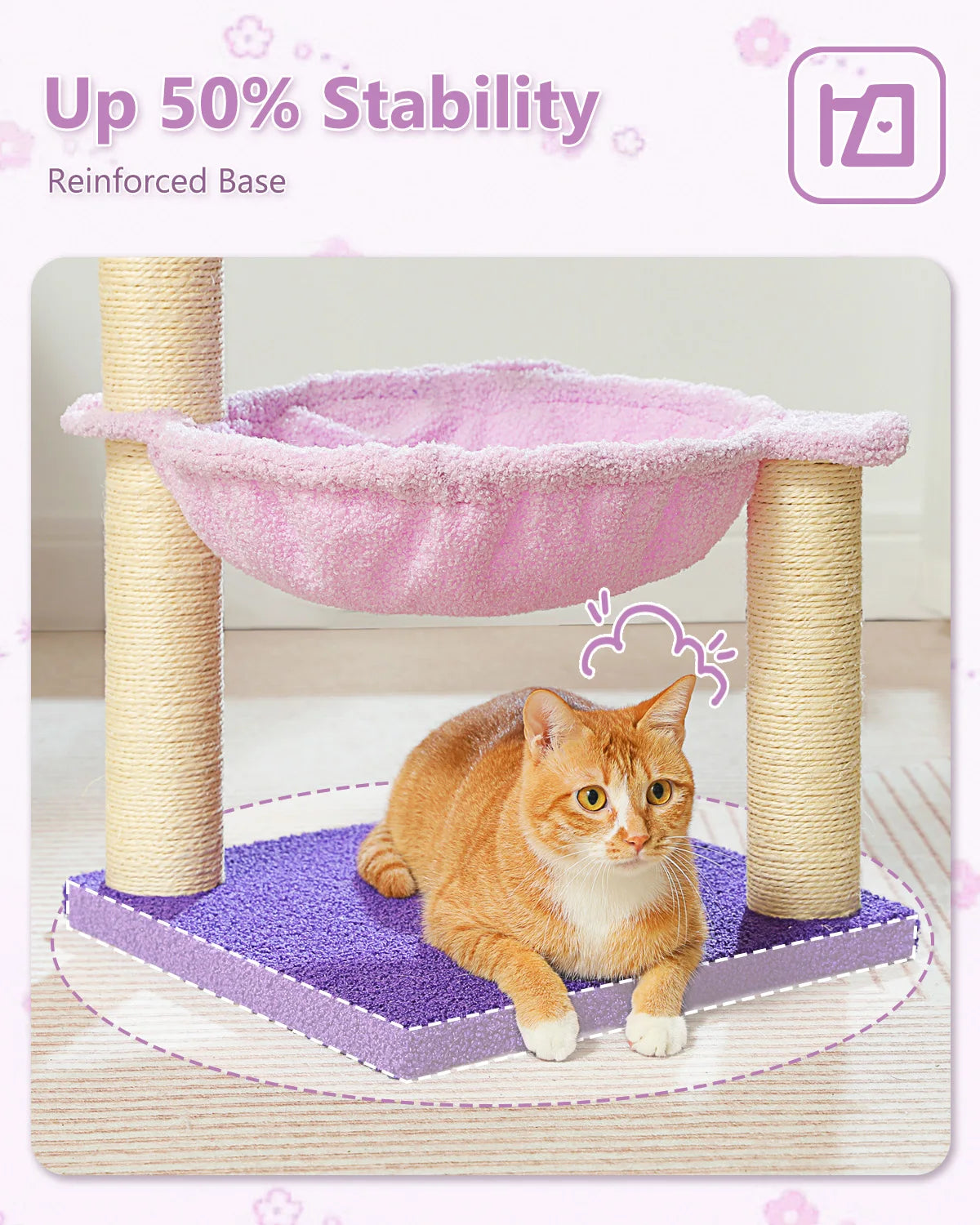 Flower Cat Tree with Sisal Scratching Posts & Large Hammock – Compact Indoor Cat Tower with Soft Top Perch for Kittens