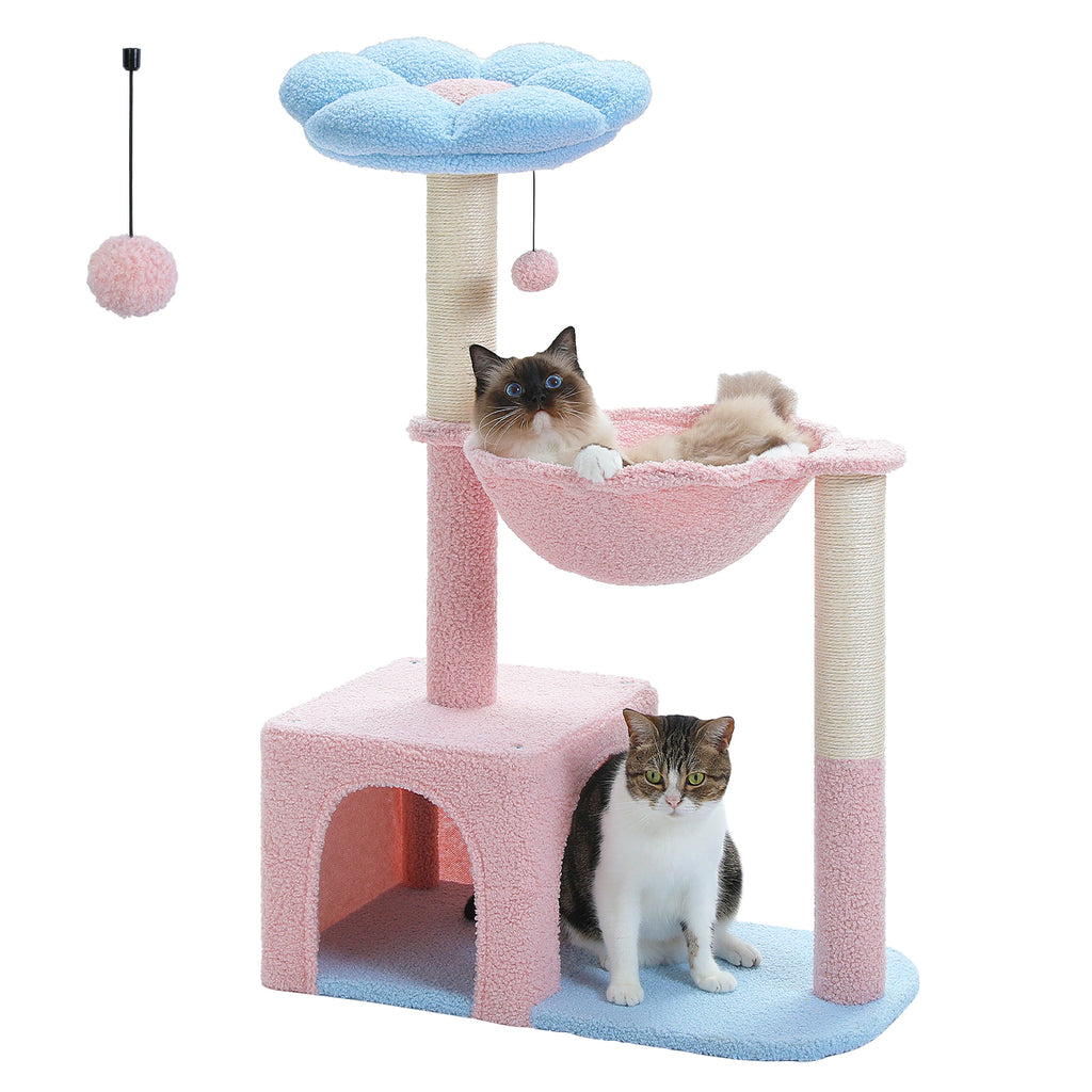 Flower Cat Tree with Hammock, Sisal Scratching Posts & Cozy Condo for Indoor Cats