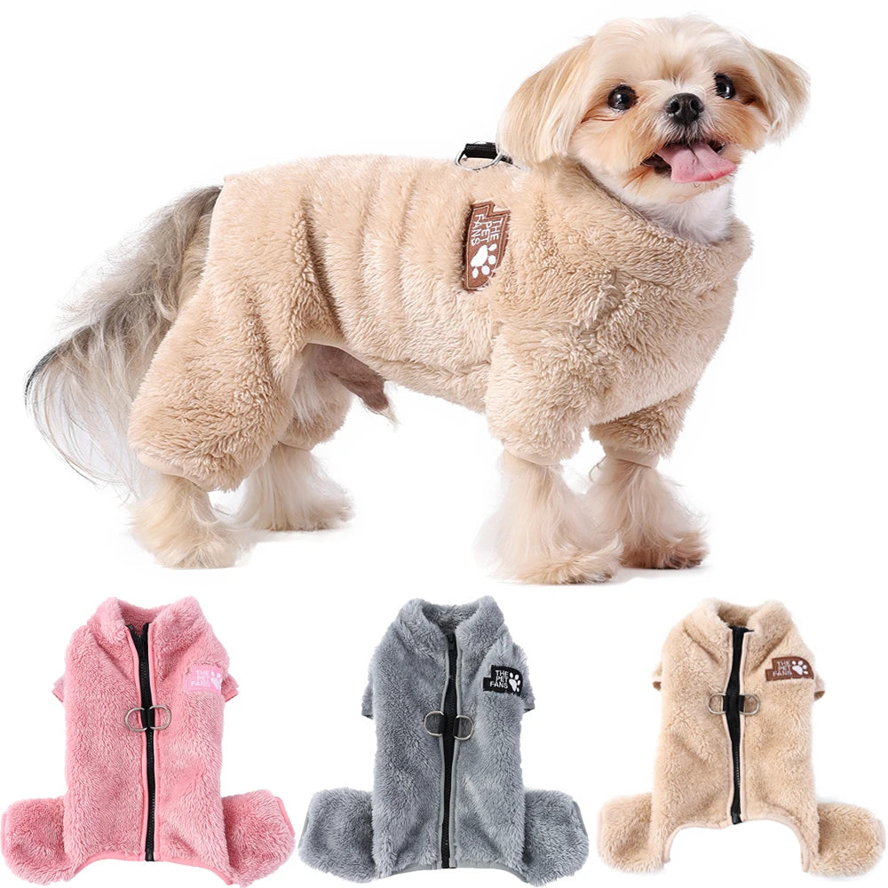 Winter Warm Fleece Dog & Cat Jumpsuit (Zipper + D-Ring)